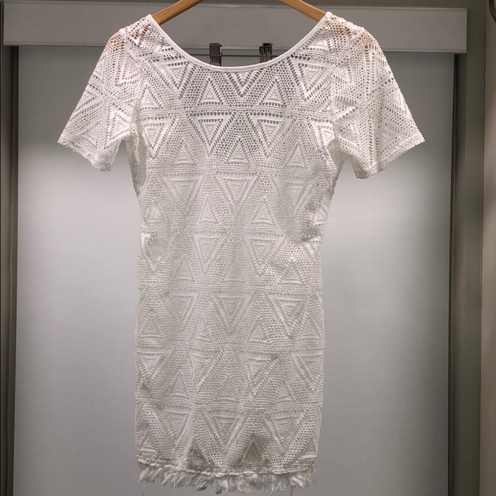 White Geometric Eyelet Swim Coverup